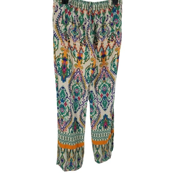 Zara Printed Flare Trousers Boho Multicolor Teal Orange Purple Ikat Blogger Fave - Picture 5 of 10
